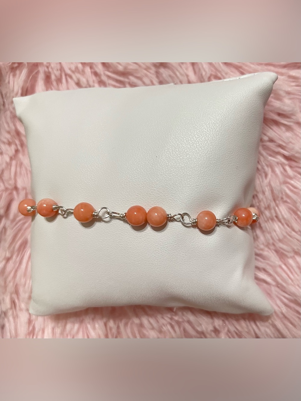 Hand made Angel Skin Coral 5mm bracelet Size:6 1/2 inch/ extin 7 1/2 inch. New!